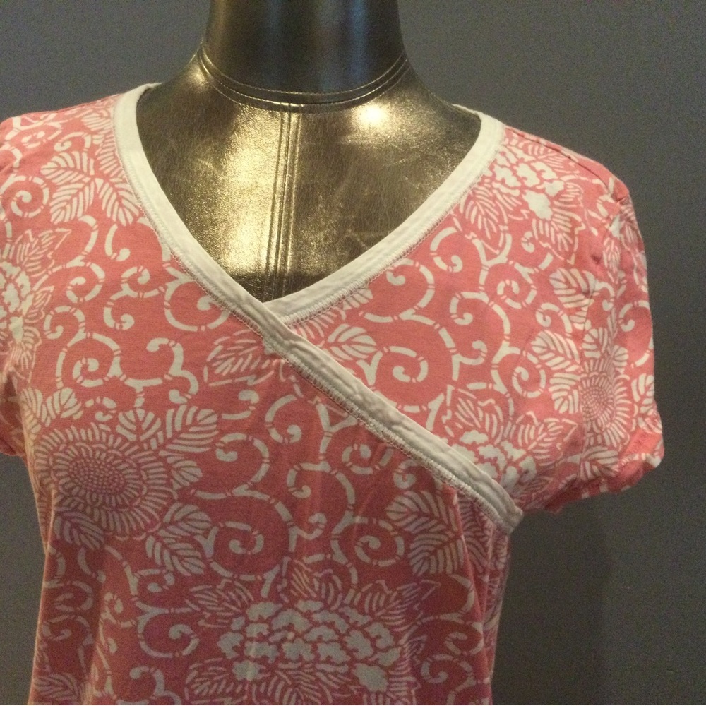 Garnet Hill Pink and White Floral Wrap Nursing Nightgown - Picture 2 of 6